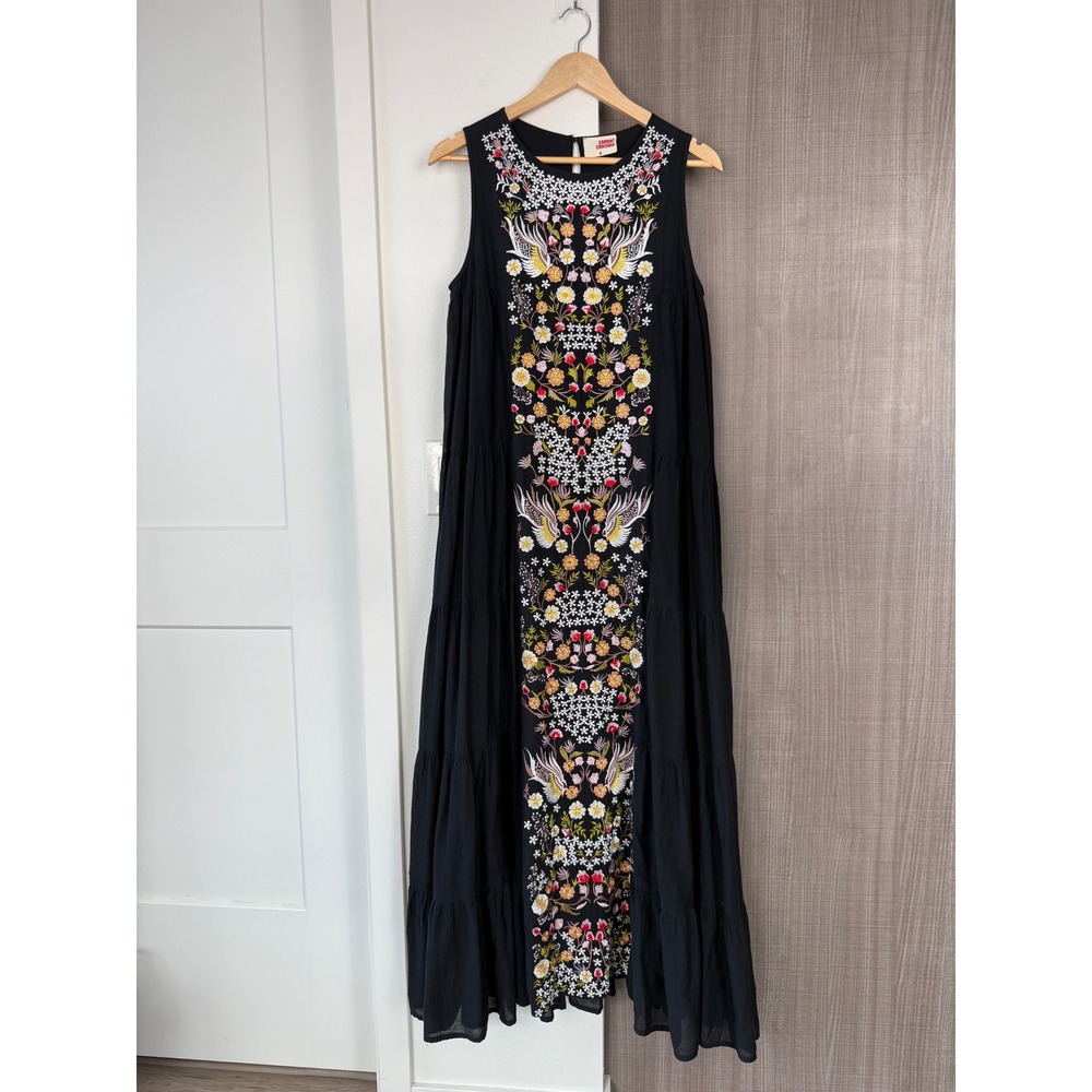 Anthropologie Samant Chauhan Black Jacaranda Tiered Maxi Dress Embroidered 8 - Picture 6 of 16